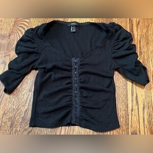 Forever 21 Black Ribbed Ruched Blouse